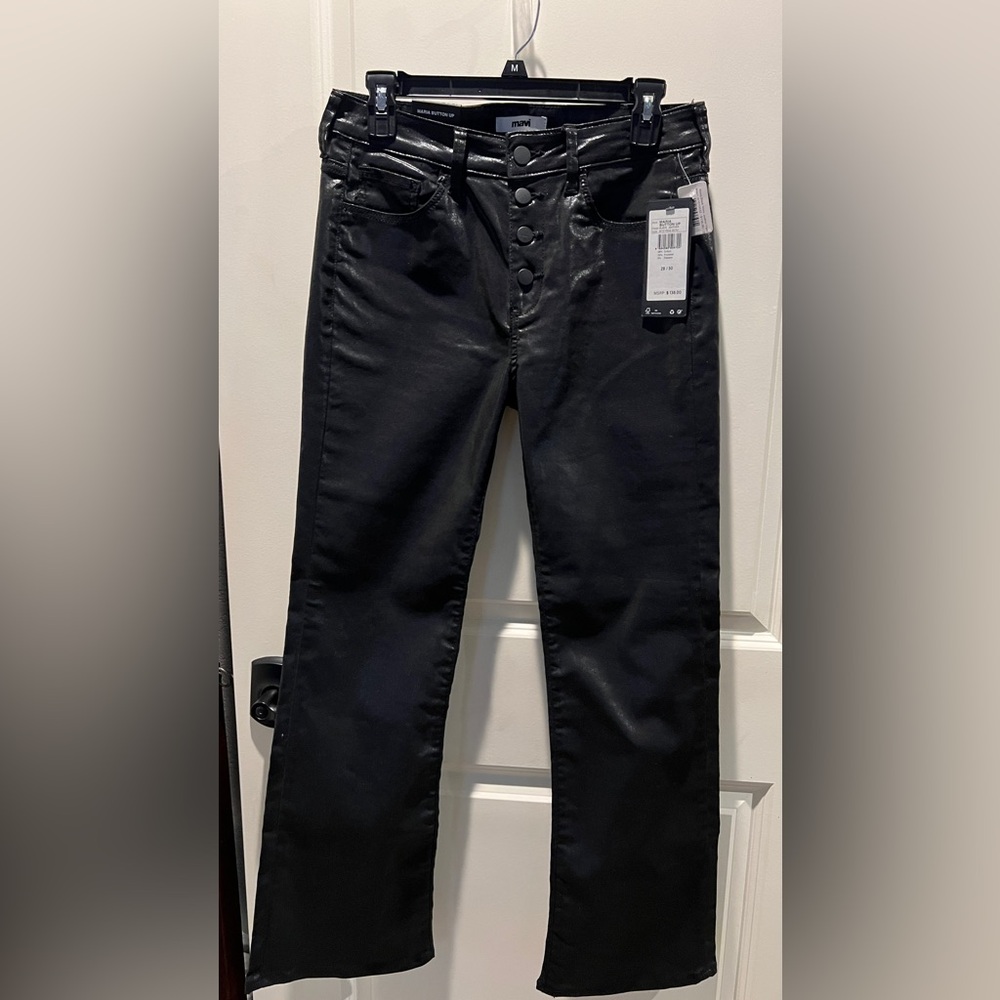 Mavi Maria high rise flare button up in black jeather